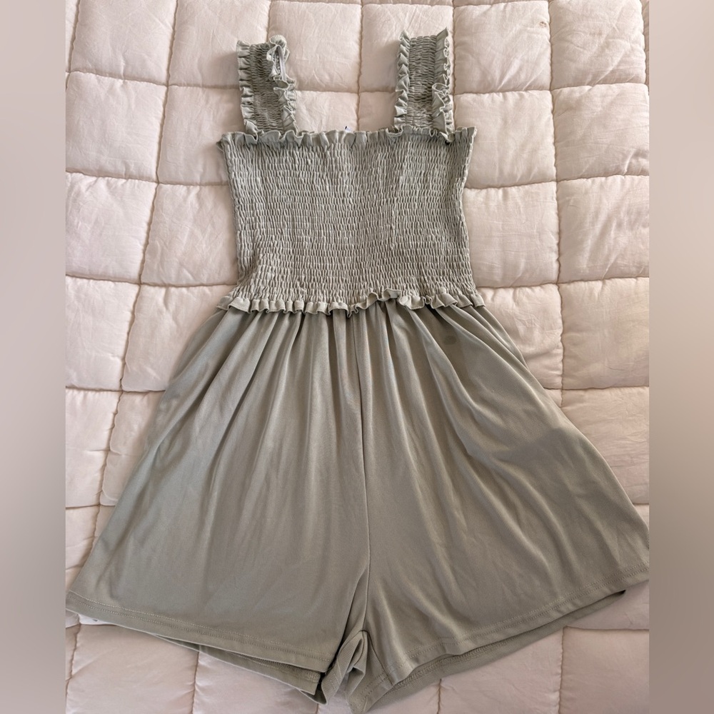 Ruffled Smocked Sage Romper
